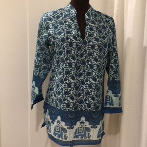 Devi tunic cover up blue paisley elephants